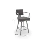Amisco Bar Stool 21" W, High Back Metal Frame, Light Cold Grey Polyester Seat