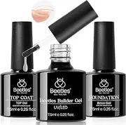 beetles Gel Polish 3 Pcs 7.5ml Builder Nail Gel No Wipe Base Top Coat Set, Shine Finish and Long Lasting, Soak Off LED Transparent Builder Strengthener Hard Gel,Glossy Gel for Nail Art Design
