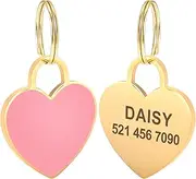 Stainless Steel Heart Shape Cat Dog Tag Nameplate Custom Engraved Pet Name ID Tag Anti Loss Tag Pendant Collar Accessories,Pink,S