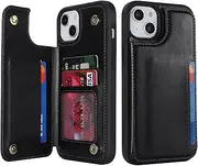 Cavor for iPhone 14 Plus Case Vertical Flip Cover for iPhone14 Plus Wallet Cases PU Leather Kickstand with Card Slots Holder Magnetic Clasp Protective Phone Cover for Women Girl Men-Black