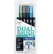 56227 Dual Brush Pen Art Markers, Wonderland, 6-Pack. Blendable, Brush and Fine