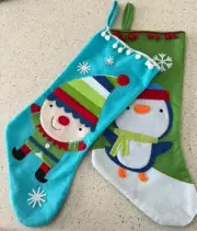Christmas Stockings Set Of 2 Elf & Penguin Felt New