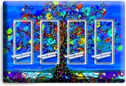 BLUE MEXICAN TREE OF LIFE FOLK ART 4 GFCI LIGHT SWITCH WALL PLATES BEDROOM DECOR