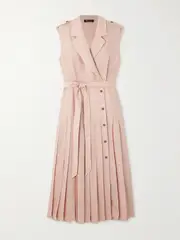 [Loro Piana] Loro Piana - Bryce Belted Pleated Linen Midi Wrap Dress - Baby pink - IT48 IT 48 Pink