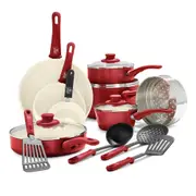 16pc Greenlife Soft Grip Handle Aluminium Non-Stick Cookware Set Scarlet Red