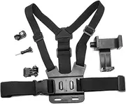 Cell Phone Chest Mount Harness Strap Holder Clip for iPhone, Samsung, GoPro - Adjustable and Hands-Free for POV/Vlog, Skiing, Biking