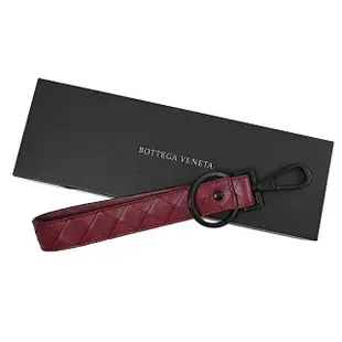 【BOTTEGA VENETA 寶緹嘉】簡約經典手工編織全皮革扣式吊飾鑰匙圈(酒紅)