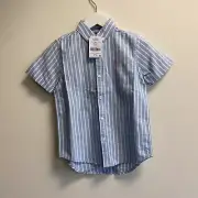 NEXT Blue and White Striped Short-Sleeved Button-Up | Size 6