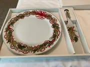 Andrea by Sadek Fine Porcelain China Cake Plate and Server Christmas Garland