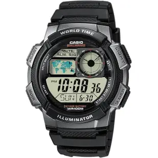 【CASIO 卡西歐】世界時間數位電子錶 藍地圖(AE-1000W-1B)