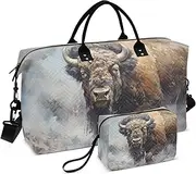 [YXYZRMY] Travel Duffel Bag Bison Cow Snowy Gym Bag Sports Tote Bag with Multiple Interior Pockets Shoulder Weekender Bag for Women Men with Toiletry Bag 20.5”x 7.9”x 13.8, Multi-Colored, one size