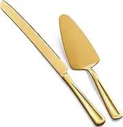 GoGeiLi Gold Cake Knife and Server Set, 13-inch Stainless Steel Cake Cutting Set, Pie Cutter Set for Wedding, Birthday, Parties, Anniversary