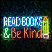 Sign Lamp Read Books and Be Kind Neon Signs Pencil LED Neon Lights for Classroom Bookstore Library Museum Study Room Wall Decoration 18cm×36cm