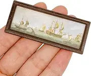 Odoria Dollhouse Wall Art Miniature: 1/12 Scale Framed Picture Rectangular for Victorian Vintage Living Room - Mini Painting Golden Antique for Gallery - Tiny Artwork Wood Boat