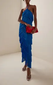 [Francesca Miranda] Estrella Fringed Silk-Blend Maxi Halter Dress