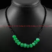 3mm Faceted Natural Black Spinel & Green Jade Gemstone Beads Necklace 18'' AA