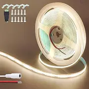 Clearhill 12V COB LED Strip Lights 16.4FT/5M(No Power Supply),Natural White 4000K,320LEDs/M,with 5521DC and red+Black Wire Connectors,8mm Width,IP20,for DIY Home Indoor Decoration