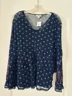 Style & Co Women’s Size XL Blue Geometric Devine Ditsy Peasant Flowy Blouse NWT