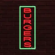NEW "BURGERS" w/BORDER VERTICAL 30x12x1 INCH LED FLEX WINDOW INDOOR SIGN 30973