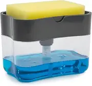 EZONEDEAL Kitchen Dish Soap Dispenser and Sponge Holder for Sink Washing Dishwasher Soap Dispenser 13 Ounces 2 in 1 Countertop Soap Pump Dispenser Caddy – Instant Refill – Durable & Rust Proof