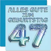 [Stuff4] 47th Birthday Card for Men - Blue Glitter Balloons - Happy Birthday Cards for 47 Year Old Man Son Brother Uncle 145mm Forty Seven Birthday Greeting Cards
