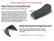 Royal Enfield Interceptor & GT 650 Black Premium Touring Rider Seat & Green Cowl