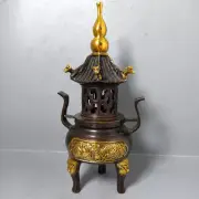 637g Ancient Chinese Handcrafted Brass pagoda incense burner statues gift s100