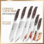 Knife Set Chef Santoku Cleaver Utility Bread Paring Stainless Steel Wood Handle