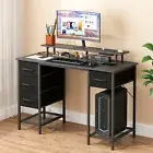 Computer Desk Power Outlets & Monitor Stand Home Office Workstation Black