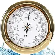 4.5in Wall Mounted Barometer Thermometer Hygrometer Watch Tidal Clock, No Battery Needed Weather Station, Copper Shell Indoor Outdoor, for Hotels, Offices, Factories-Barometer