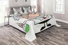 Cartoon Quilted Coverlet & Pillow Shams Set, Nursery Science Theme Print