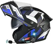 Flip Up Full Face Motorcycle Helmet with Bluetooth and Double Visor,DOT/ECE Approved Modular Motorbike Helmet for Men and Women,with Speakers and Microphone for Automatic Answering