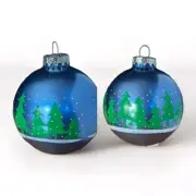 2 Bronner’s Christmas Trees & Snow Ornaments--Blue~~ Blown Glass Ball, Hungarian