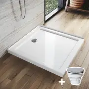 Rectangular Durable Solid Acrylic Fiberglass Shower Base White, 900 x 900mm / Sliver (Chromed-plating)