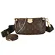 LV M44813 MULTI POCHETTE ACCESSOIRES橘字壓印LOGO帆布三件式拉鍊斜背包(棕)