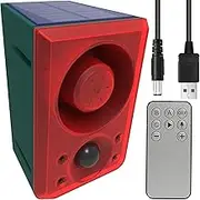 paipaimeiren Solar Outdoor Motion Detector Alarm with 130dB Dog Barking & Gunshot Sounds, USB Charging & Strobe Light, Red, P611N, Wall Mount, 12 Meters Range