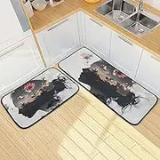 XYMZR Kitchen Mat Woman Head Abstract for Floor, 2 Piece, Non Slip Washable Kitchen Rugs for Kitchen & Home Decor, Sink, Bathroom 19.7” x 27.6” + 19.7” + 47.2”