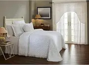 Better Trends 1 Piece Chenille Bedspread King Size 100% Cotton Chenille Bedspread All Season Lightweight Bedding Loop & Ring Pattern Bedroom Décor White