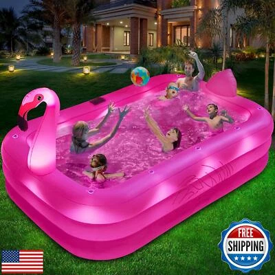 Inflatable Pool with Lights,Solar Flamingo Swimming Pool for Kids,Adults Infl