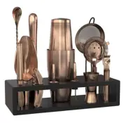 Highball & Chaser Bartender Kit with Black Bamboo Stand Beautiful Cocktail Sh...