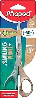 Maped - SMILING PLANET SHAPE sustainable scissors 16 cm for left-handed users - reflex 3D handles made of wood fibre composite plastic made from FSC certified material - ergonomic 3D handles