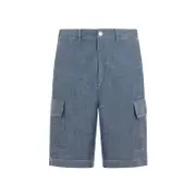 [Universal Works] Universal Works-Indigo Mw Cotton Cargo Shorts-Uomo 32 JEANS