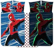 Brandmac Spiderman Cot Bedlinen Set 100x140 cm + Pillowcase 40x45 cm, 100% Cotton | Glow-In-The-Dark Style Baby Bedding Set Perfect for Kids | Spiderman Soft Reversible Cot Bedding for Boys