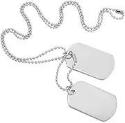 [MOWOM] White Black Silver Tone 2PCS Alloy Enamel Pendant Necklace Army Name Double Dog Tag