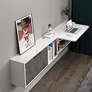 Floating TV Wall Shelf with Door and Desk,Wall Mounted TV Stand Floating TV Cabinet with Storage for Bedroom Living Room (Grayish White-Right)
