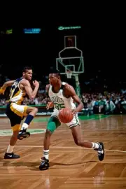 Reggie Lewis Boston Celtics handles the ball v Reggie Miller India- Old Photo