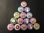 Big eye owls buttons flat back or pin badge cabochons embellishments magnet