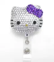 Blinged Purple Kitty Retractable ID Badge Reel / ID Badge Holder / AZblinger