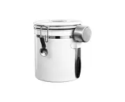 1500ml Coffee Canister for ground coffee with Transparent Window,Date Tracker,Scoop,304 Stainless Steel Kitchen Food Airtight storage container