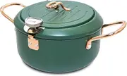 Japanese Deep Frying Pot with Thermometer Non-stick Fast Heat Tempura Fryer Pan (Green)